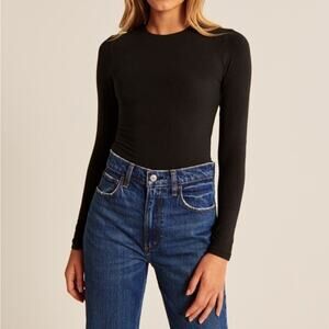 Abercrombie & Fitch Seamless Crew Neck Bodysuit XS Black Minimal Clean Girl